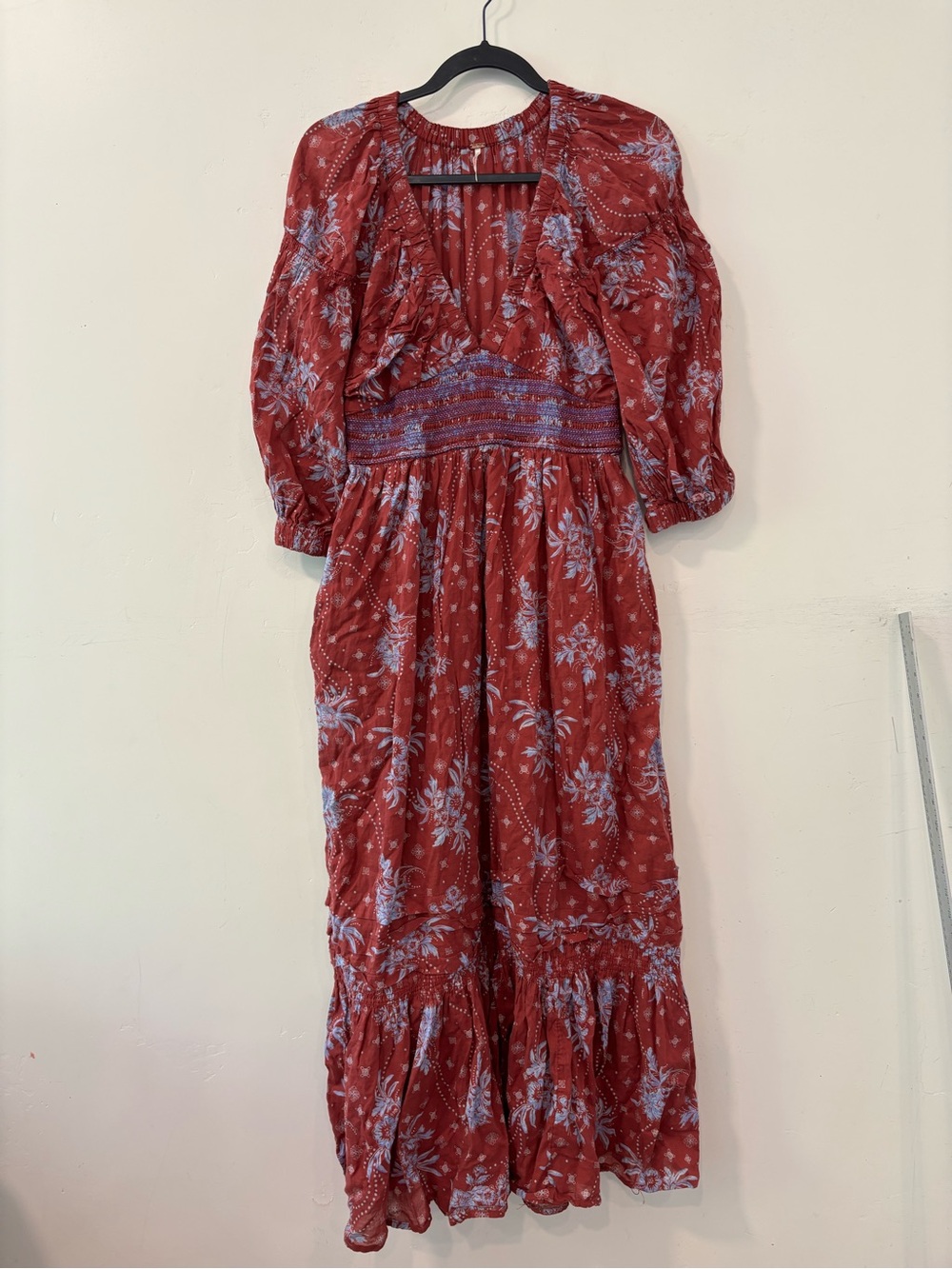 FREE PEOPLE golden hour floral print maxi dress in wine combo Women’s S Pockets